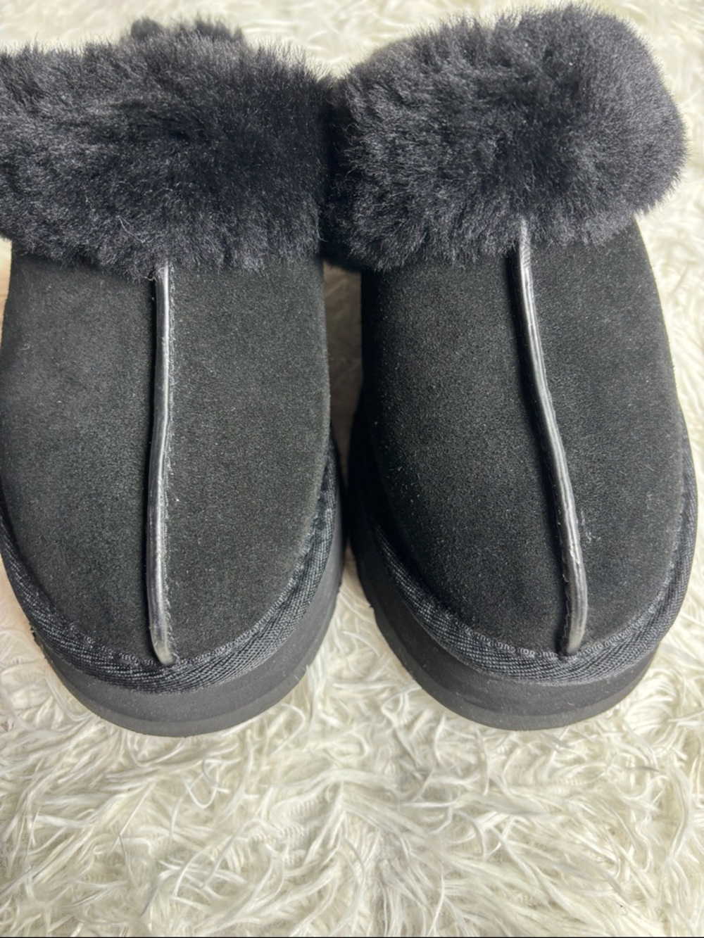 UGG DISQUETTE PLATFORM SLIPPER WOMENS SUEDE/WOOL SLIDE SANDAL BLACK - Picture 6 of 9